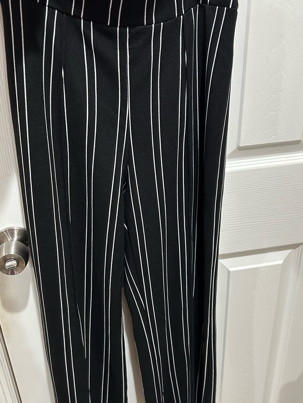 Fashion Nova Black Pants with White Pinstripes - Straight Leg